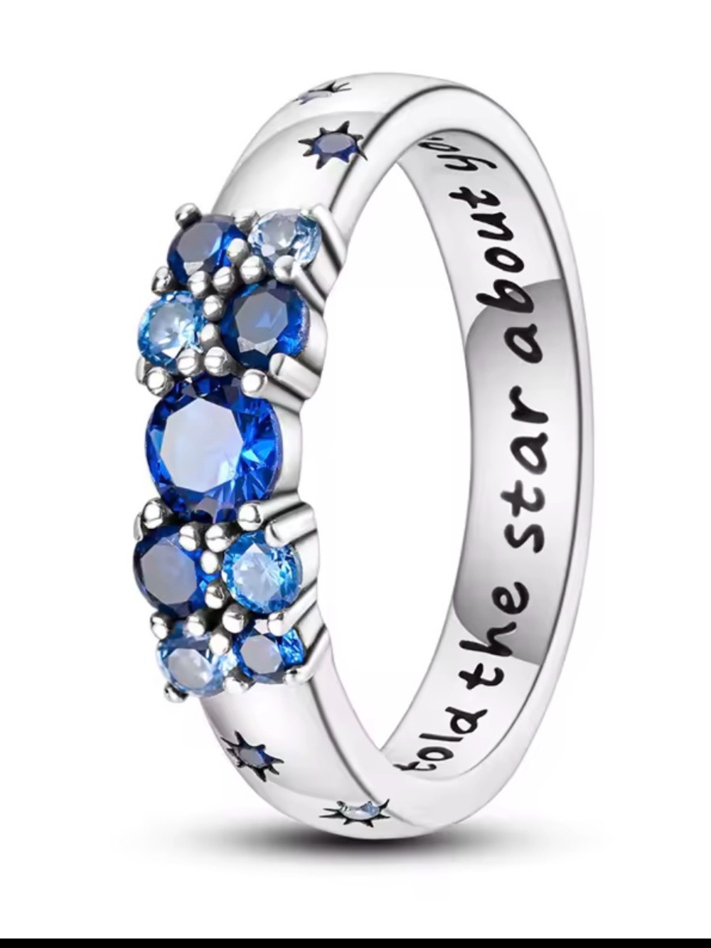925 Silver Ring with Blue Crystal Accent - 'Hold the Star Above You' Inscription